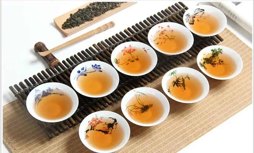 6 шт./лот, высококачественные китайские фарфоровые чайные чашки кунг-фу, китайский набор керамических чайников, сливы, орхидеи, бамбука и хризантемы, чайный сервиз