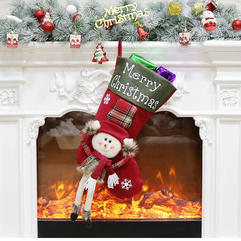 3pcs/set Christmas Stockings Decorations Santa Deer Snowman 3D Candy Socks Xmas Gift Bag Christmas Decorations for Home