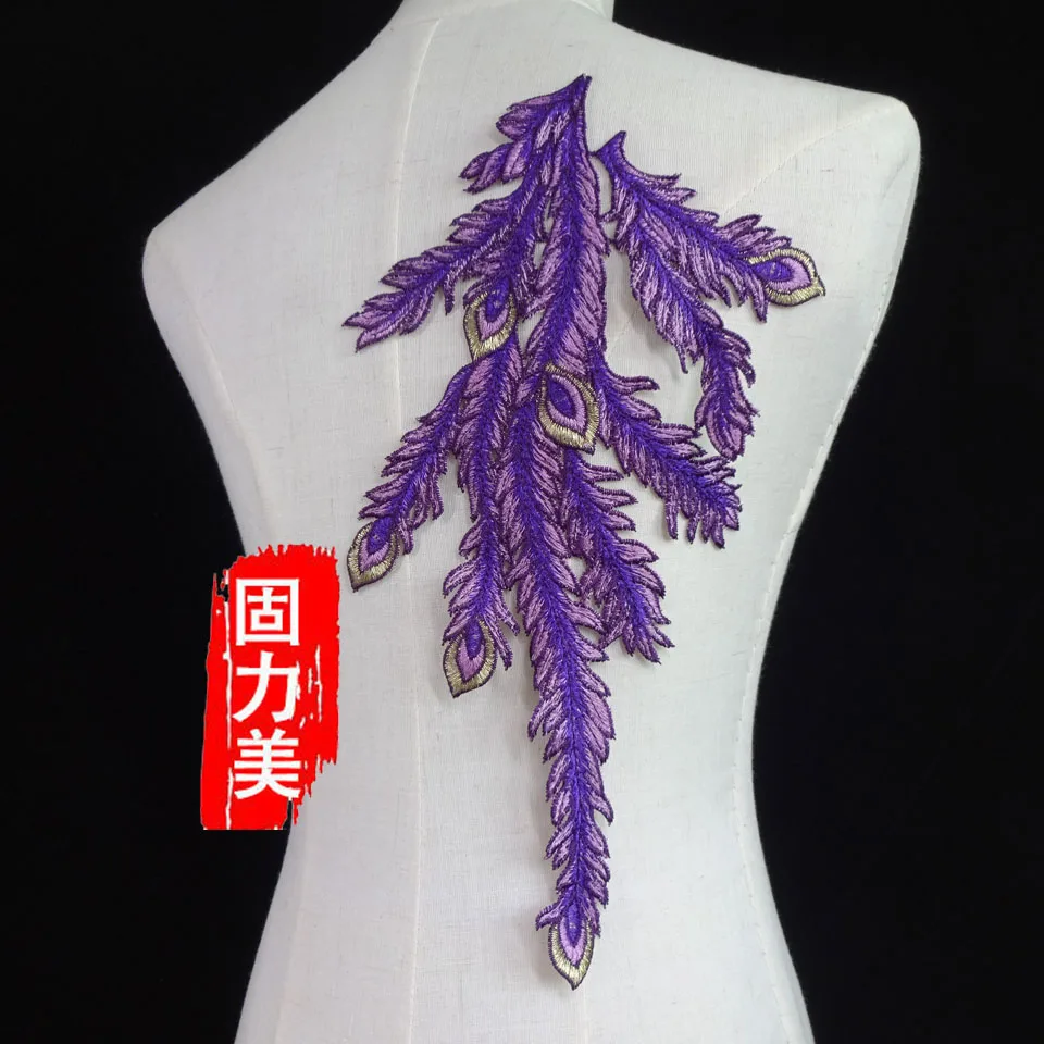 

1pc 3D Flower Patches Embroidery Appliqued Peacock Tail phoenix bird Sewing Or Iron On Floral Trims lace applique