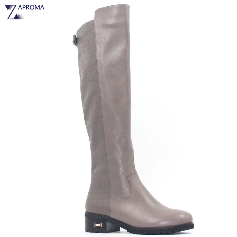 

Butterfly Knot Med Heel Over the Knee Boots Women Winter Fretwork Square Heel Shoe Luxury Brown Grey Platform Leather Clear Boot