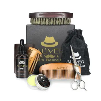 

New Beard Comb 6-Piece Men's Beard Style Care Set Beard Grease Comb Pig Bristle Brush Complete Mustache Grooming Trimming Set