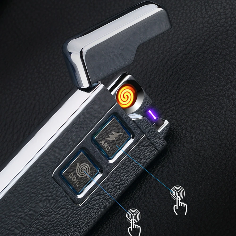 

2017 New 2 in 1 Coil and Arc Lighter Smart Electronic USB Lighters Dual-purpose Touch Induction Ignition Metal Cigarette Lighter