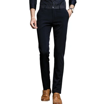 

Pure color suit pants men business casual stretch trousers men black and blue mens pants 28 - 38