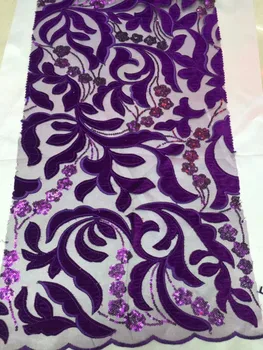 

Jolin-51102 Tulle Lace Fabric Embroidered Tulle Fabric With glitter French Cord Lace in purple and gold color