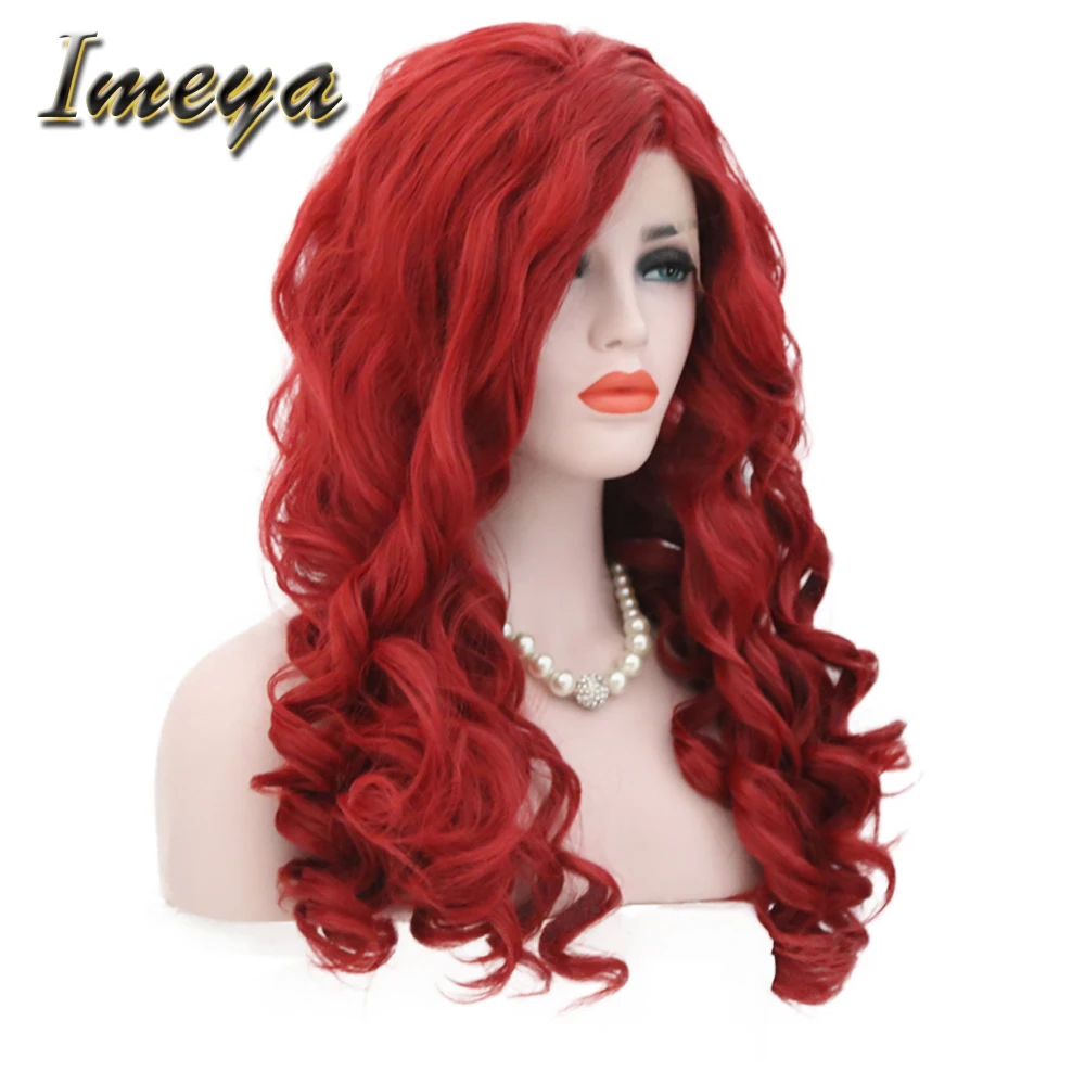 Imeya 150% Dichte Wärme Beständig Rot Schöne Farbe Synthetische Haar Kann Permed Lose Tiefe Welle Lace Front Perücken