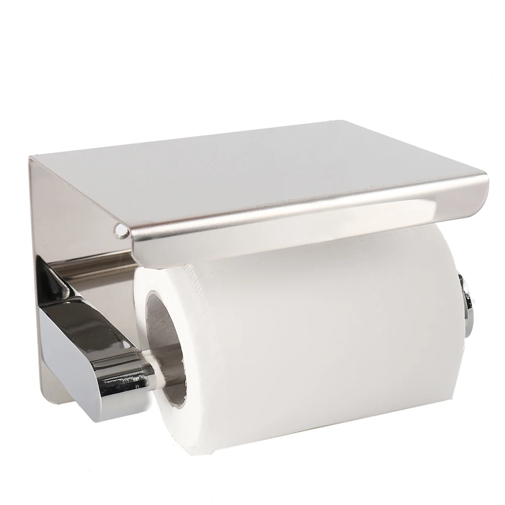 Stainless steel roll tissue towel toilet paper holder with phone shelf