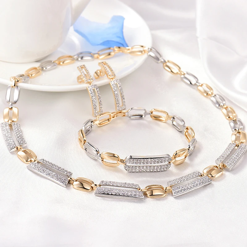 

GULICX Luxury Personality jewelry White AAA cubic zircon rectangle glitter drop Earrings women Jewelry Sets Best For Wedding