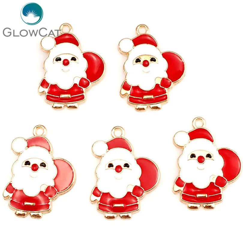 

5pcs/lot Light Gold Enamel Merry Christmas Santa Claus Pendant Jewelry Finding Making 22314
