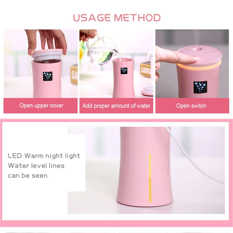 KBAYBO USB Humidifier Car Diffuser Humidifier Ultrasonic Humidifier Air Diffuser with LED night light Mist Maker for Home Office