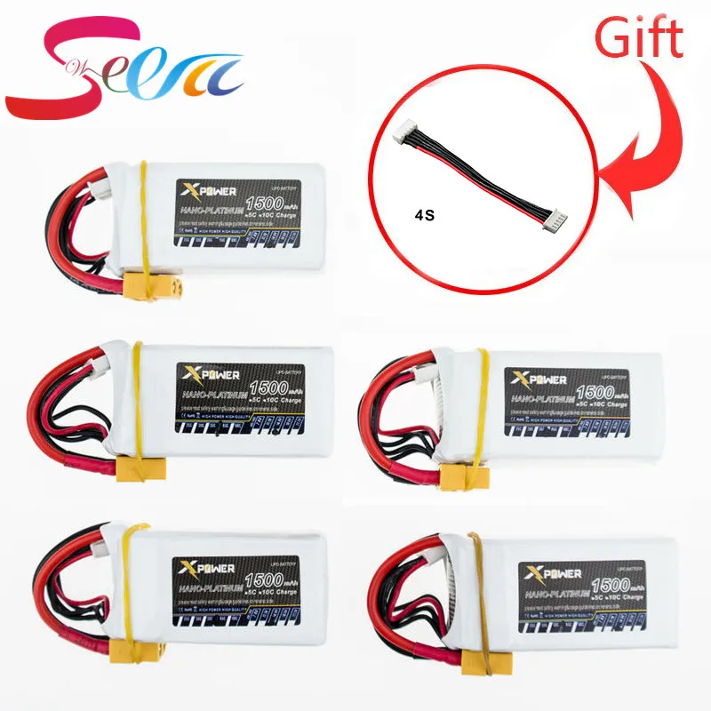 5pcs 1500Mah 14 8V 4S 45C Lithium Li po Battery XT60 Plug For font b RC