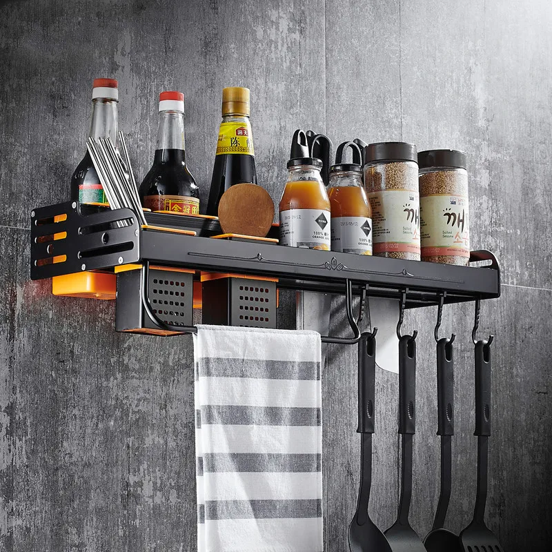  Black kitchen rack space aluminum kitchen pendant seasoning wall hanging hardware knife holder supp - 32909174630