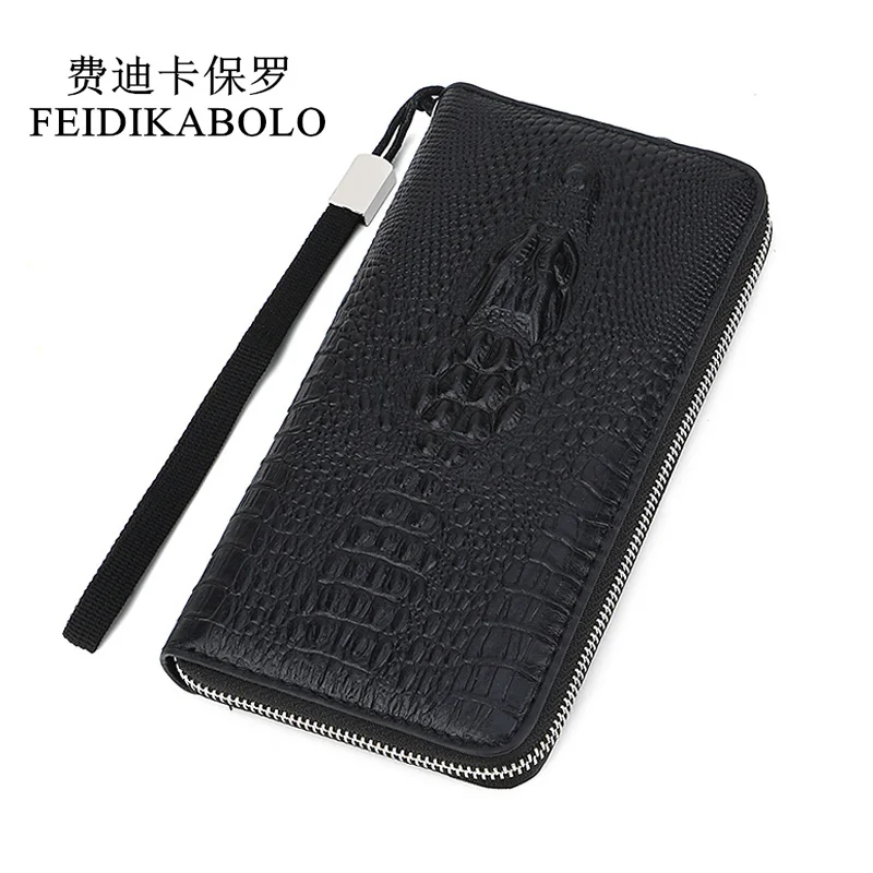 

FEIDIKABOLO Rfid Wallet Men Genuine Leather Long Zipper Wallets Crocodile leather Wallet Clutch Men Coin Purse Male Portomonee