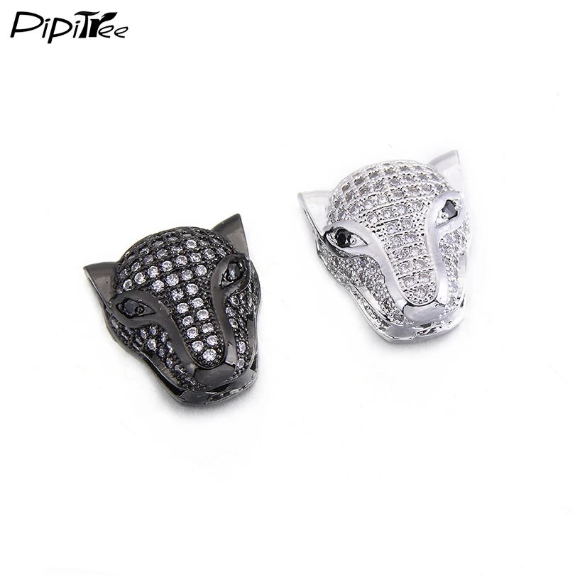 

Pipitree Big Animal Leopard Head Beads fit Bracelets Necklaces with CZ Stones Copper Charms Beads for Jewelry Making Accessories