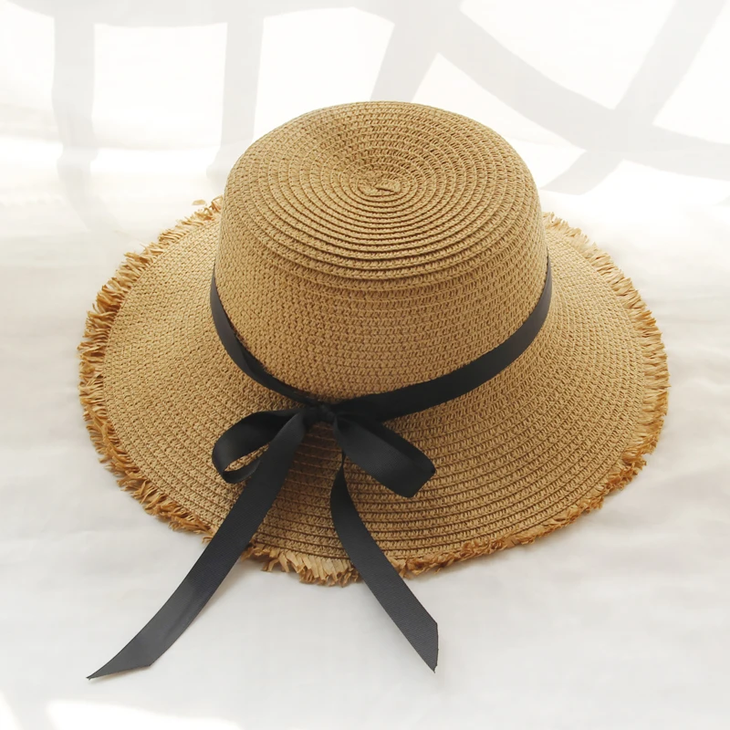 MATTYDOLIE летняя соломенная шляпа Женская дорожная пляжная дышащая шляпа от солнца модная шляпа с галстуком-бабочкой для девочек можно сложить