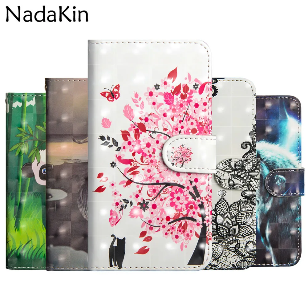 

3D Vision Painted Flip Book Case Leather for Samsung Galaxy J4 J6 Plus A7 2018 A750 Wallet Cover Shell Strap Card Slots Holder