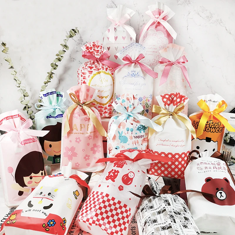 

50pcs Cute Bow Tie Stripe candy cookie bag packaging chocolate gift bags Biscuits Snack Baking Event Wedding Birthday Decoration