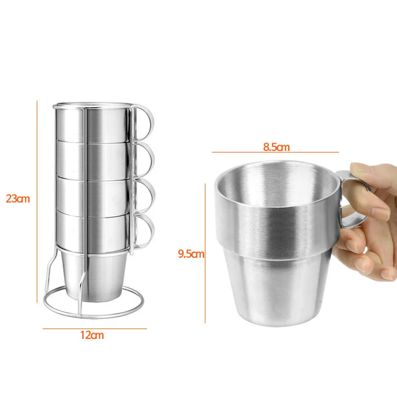 4 unids/set al aire libre taza de acero inoxidable doble Picnic portátil tazas potable tazas Anti-caliente para cerveza de café Camping vajilla