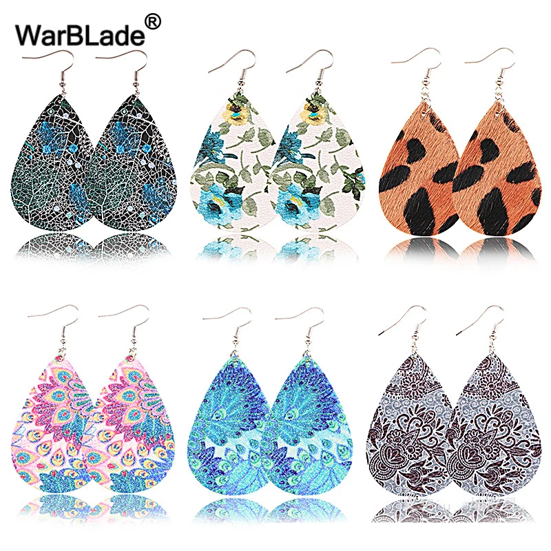 

WarBLade National Style Leaf Earrings PU Leather Earrings Looking Various Colors Bohemia Drop Dangle Earring Statement Earring