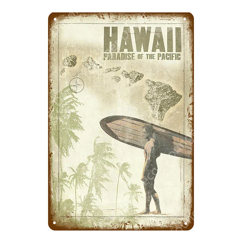 Винтажный декор для серфинга, надпись "Алоха Гавайи", металлические жестяные вывески, настенная живопись, тарелка для приморского бара, паба, Клубная доска, Waikiki, пляжный плакат - Цвет: YD5195G