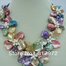 Очарование ручной работы срез жемчуга вязать красочный красивый цветок нагрудник v-образным вырезом ожерелье из цепей короткое спрятать веревку подарок