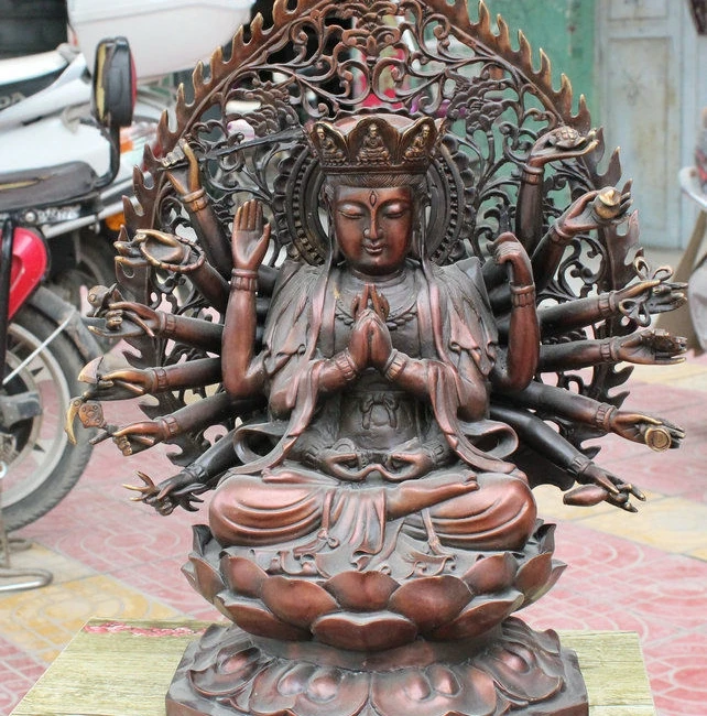 

17" Chinese Exquisite Bronze Sit Lotus 18 Arms Maha Cundi Mother Buddha Statue