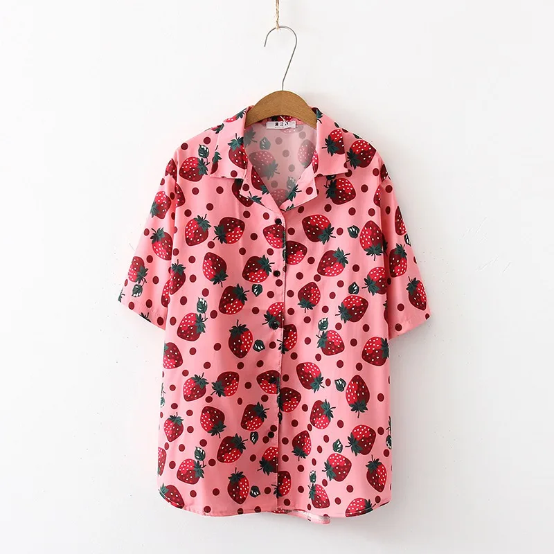 2019 New Women Blouses Holiday Casual Short Sleeve Tops Ladies Strawberry Printed Shirt Korean Summer Fashion Women Clothing - 33036611931