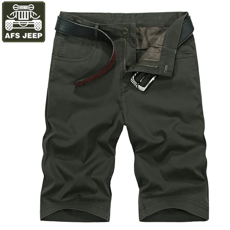 

Afs Jeep Brand Summer Shorts Men Bermuda Masculina Cotton Knee Length Many Pockets Men Shorts Solid Color Short Homme No Belt