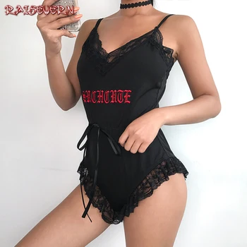 

RAISEVERN Black Bow Lace Bodysuit Women Backless Transparent Sexy Body Jumpsuit Rompers 2019 Catsuit Bodysuits Slim Overalls