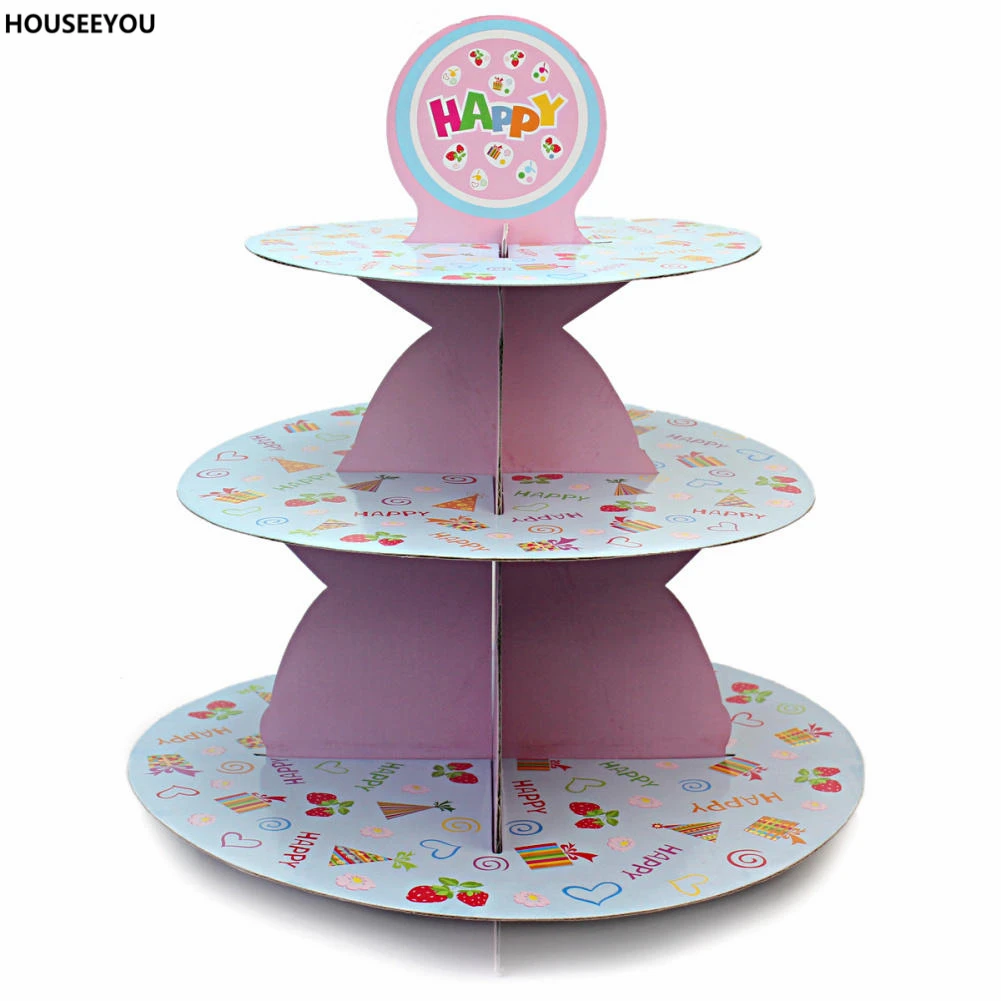 1Pcs 3 Tier Cardboard Paper Cupcake Cake Stand Plates Display Holder