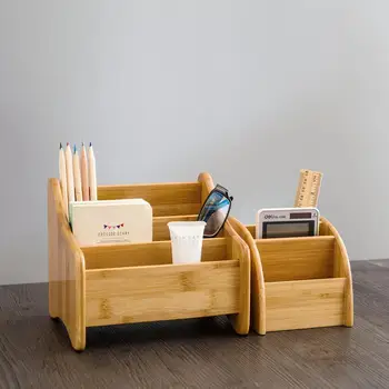 

3 Grid Bamboo Remote Control Storage Box Desktop Stationery Sundries Organizer Box Creative Cosmetic Finishing Box Home Decor