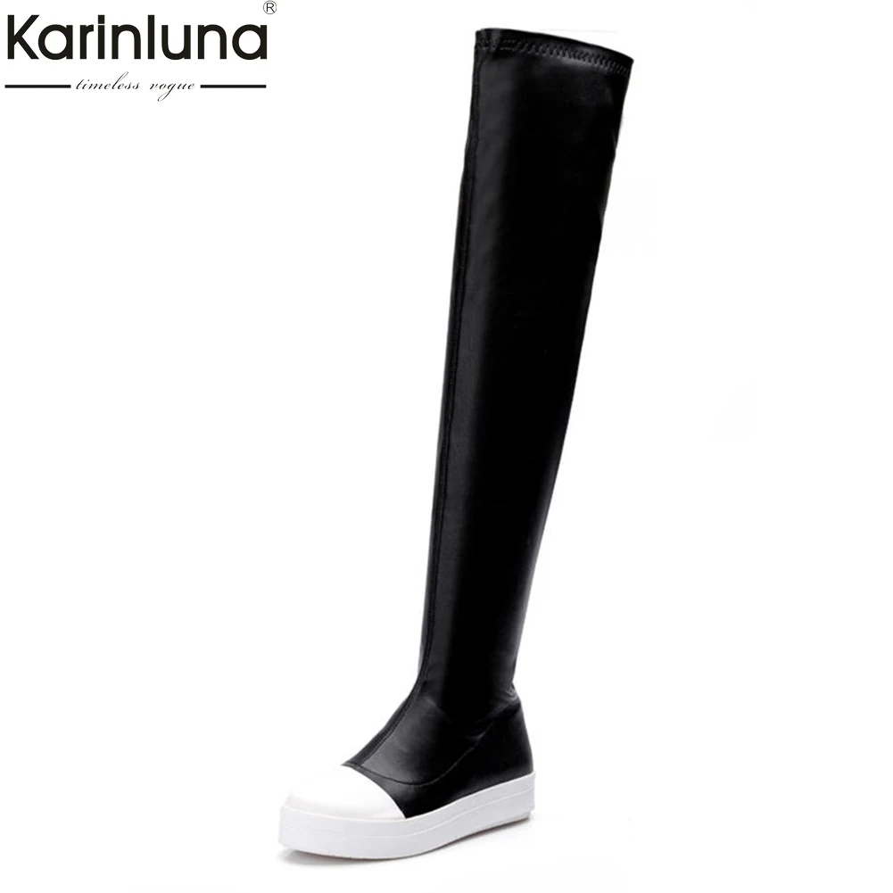 

KARINLUNA 2018 Large Size 34-43 Flat Platform women's Shoes Woman Boots Fashion Over The Knee Boots Woman Winter Leisure Boot