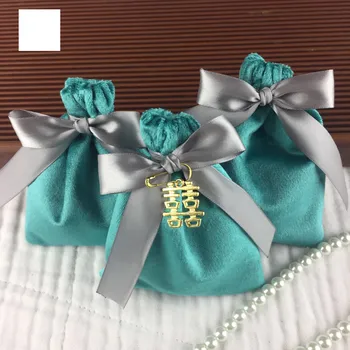 

10pcs Long Plush Blue Wedding Candy Boxes Velvet Fabric Gift Cases Pouches For Jewelly Necklace Packaging Favor And Gift Contain