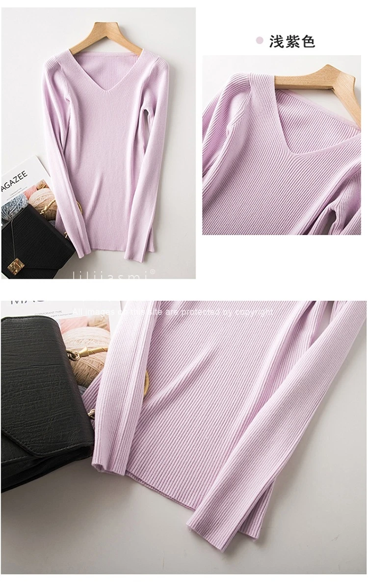 2019 должен иметь женский ребристый пуловер с v-образным вырезом свитер 19 цветов мягкая базовая модель зимний Однотонный женский джемпер