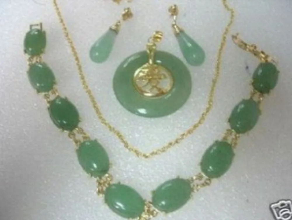 

Hot sell -@> Jewellery jade necklace bracelet earrings sets 17.5" 7.5 " Natural jewelry -Top quality free shipping