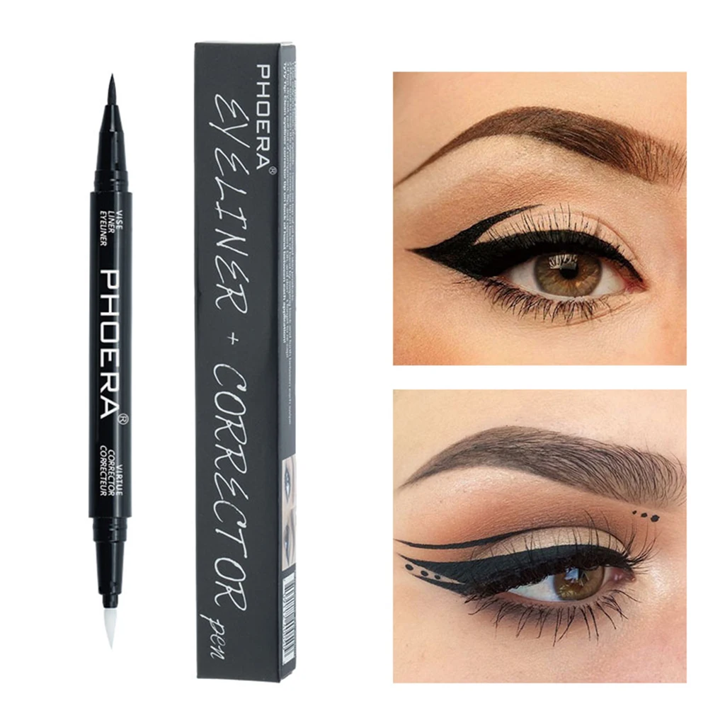 

PHOERA NEW Eye Liner Pencil Black Matte Waterproof 24 Hours Long Lasting Eyeliner + Corrector Pen Makeup Cosmetic Tool TSLM2
