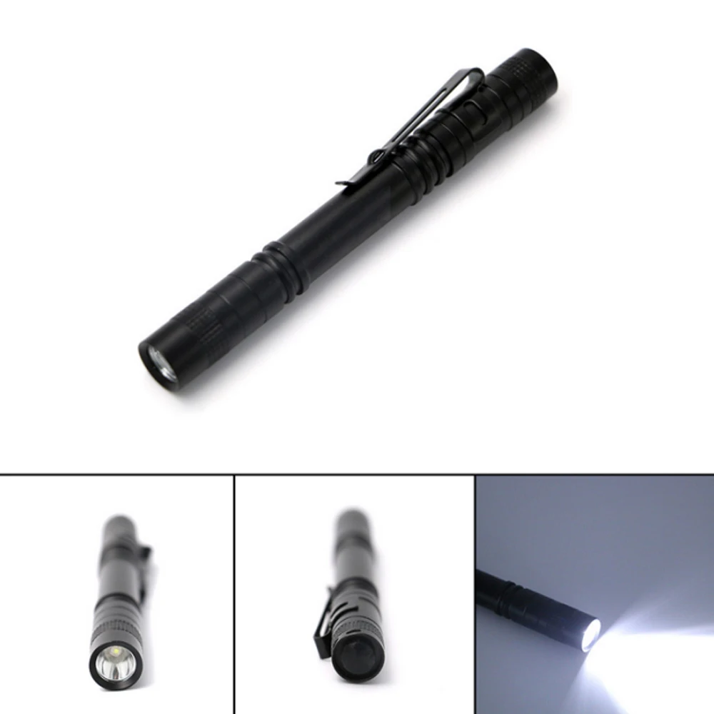 

Mini 72 Gift Flashlight LED Q5 Torch Light with Clip 300LM Powered By 2*AAA Battery 1-mode Black Color Aluminum Alloy Material
