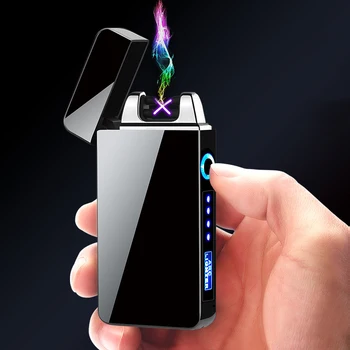 

Quality Dual Arc Charger Lighter Work Indicator Windproof USB Electric Metal Cigarette Lighter Non-Gas
