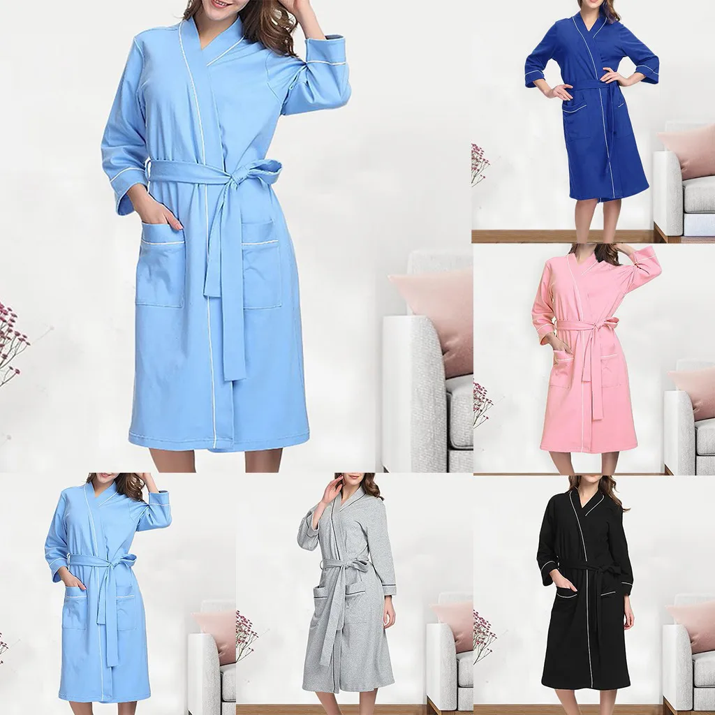 

Night Clothes Women Casual Sleepwear Women Sexy Solid Women Summer Cotton Pajamas Nightgown Lingerie Bathrobe With Belt W422