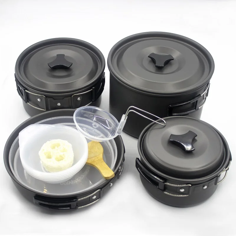 Panelas ao ar Conjunto de Cozinha Utensílios de Mesa Portátil Livre Piquenique Acampamento Caminhadas Multifuncional Pote Frigideira Tigela 18 Pçs 7 Louça para ar livre