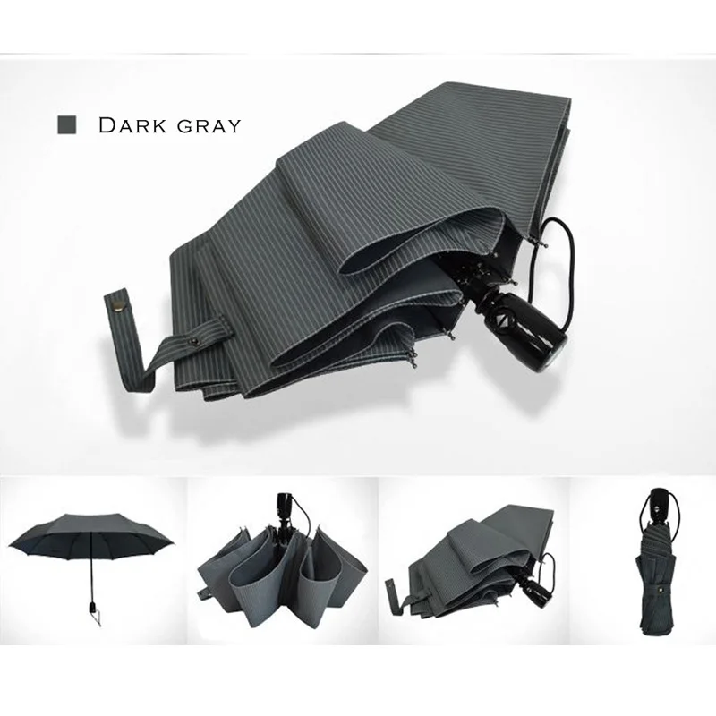 Большой Модный высококачественный деловой зонтик в полоску с длинной ручкой, мужской автоматический зонтик, Мужская компания paraguas - Цвет: Dark Gary