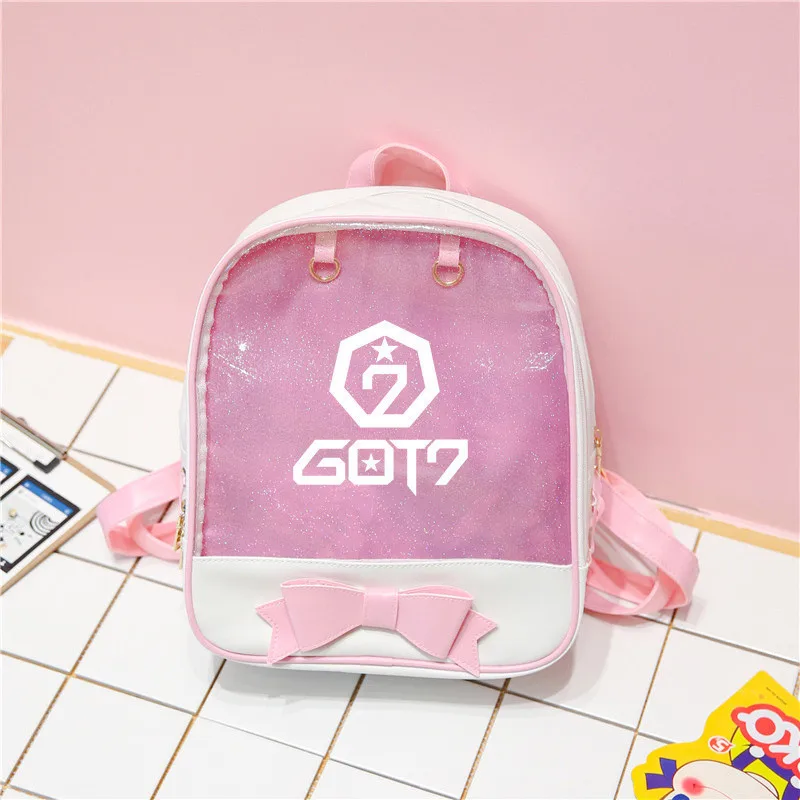 

Got7 Exo Bts Blackpink Twice Monsta X Girl 2018 Kpop K Pop sac a dos female K-pop Travel Backpack Bag Transparent
