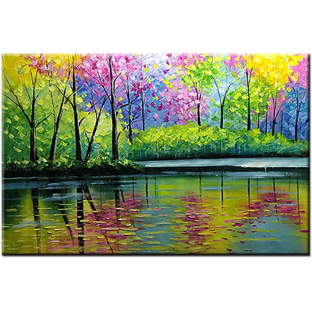 

Drop Shipping Hand Painted Abstract Colorful Forest Tree Canvas Oil Painting Picture Art Painting Living Room Home Wall Decor