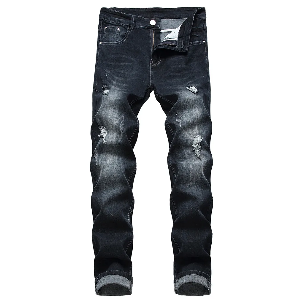 Мужские джинсы из хлопка Весна Для мужчин одежда байкерские уничтожены тесьмой Slim Fit джинсовые штаны повседневные штаны рваные, Стретч джинсы - Цвет: Темно-серый