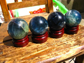

4 very beautiful natural fluorite quartz crystal sphere ball healing+stand