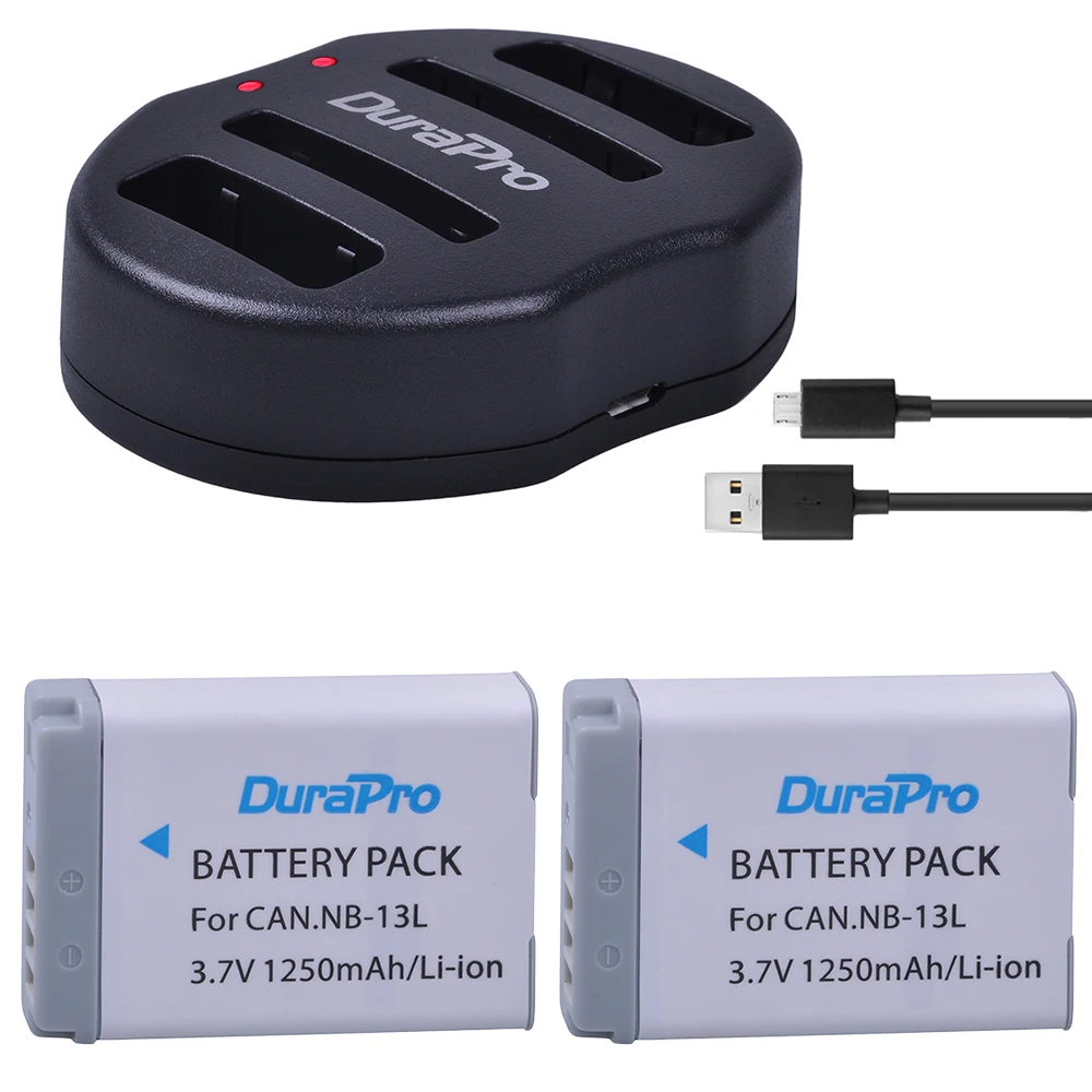 2 шт. DuraPro NB 13L 1250mAh литий ионный аккумулятор + USB зарядное устройство для Canon G5X G7X G9X G7