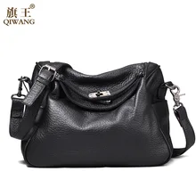 QIWANG Brand 2018 New Black Small Genuine Leather Bag Head Layer Cowhide Leather Female Bag Women