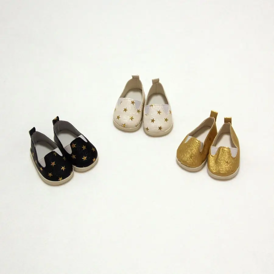 

Fashion Black White Gold Star Mini Doll Shoes For 18 Inch Baby New Born Doll Accessories 43cm Dolls Toy Sport Boots