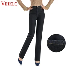 Очень мягкие теплые шерстяные женские джинсы размера плюс из альпаки и бархата, зимние Стрейчевые джинсы с высокой талией, плотные обтягивающие женские джинсы H409