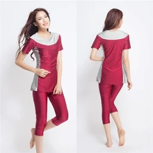 Мусульманский купальник для женщин размера плюс, женский купальник, исламский танкини, короткая рубашка+ 3/4 штаны, пляжная одежда для плавания, костюм