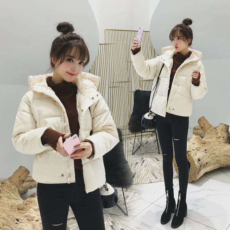

2019 New Korean style Women Winter Jacket Hooded Down Cotton Padded Coat Jacket Plus size Thick Warm Short Outerwear Parka Mujer